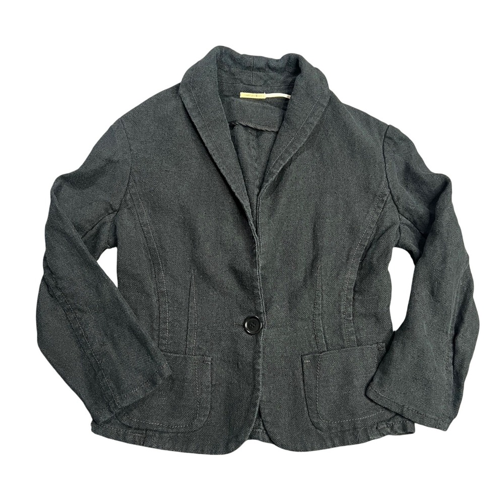 Max Studio Womens 0 Linen Bamboo Single Button Tailored Blazer Work Jacket Black
